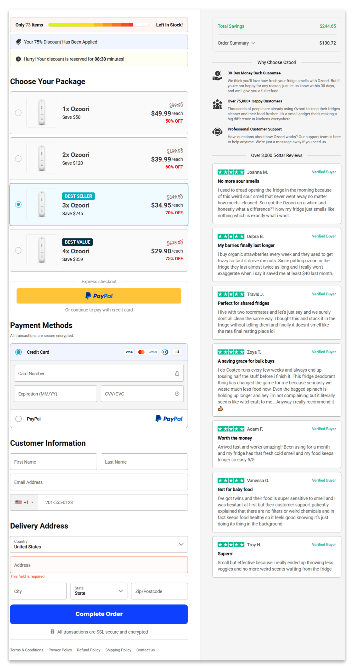 Ozoori secure checkout page